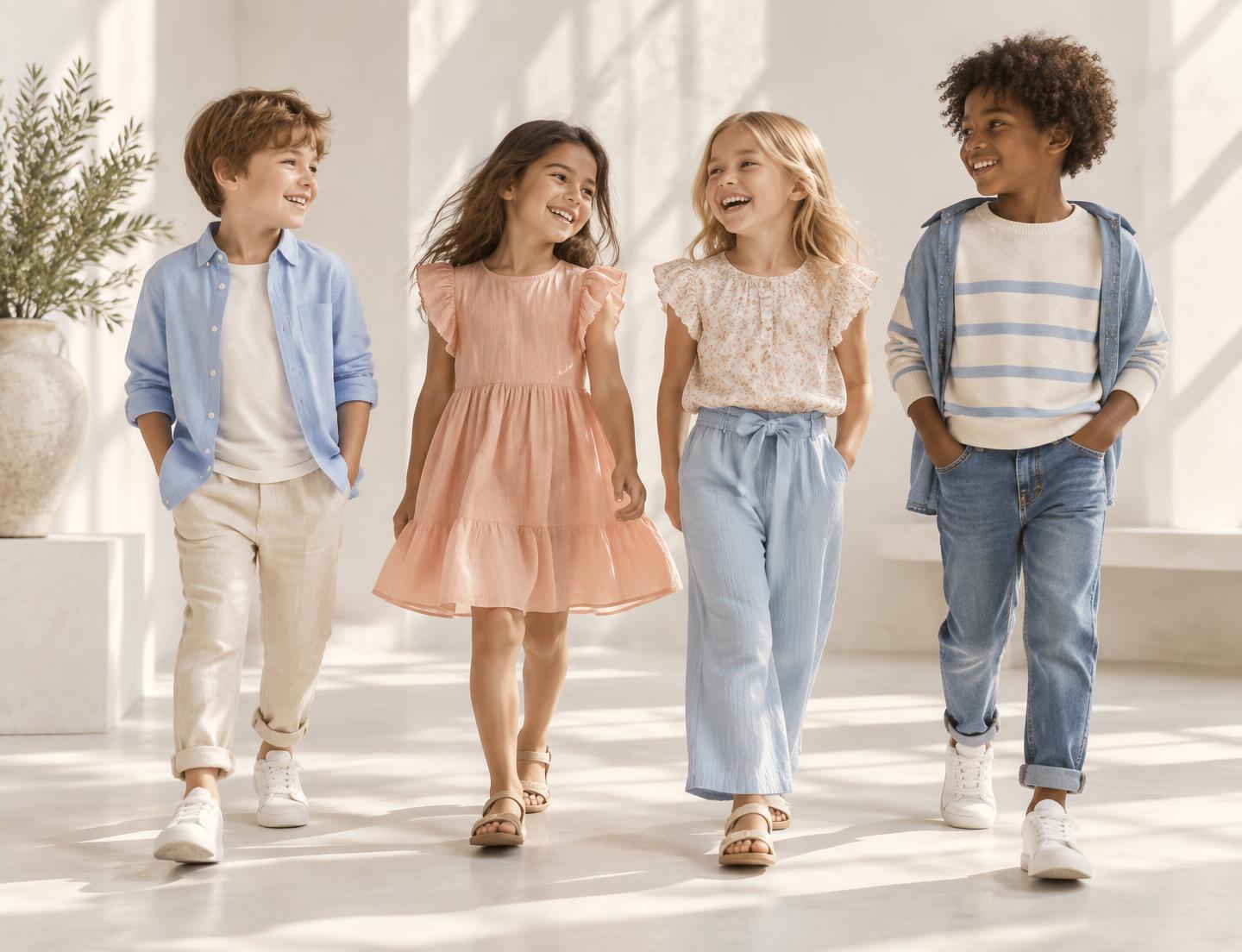 Four children wearing the new spring collection